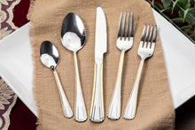 5 Piece Flatware Set - Service for 1 - Stainless Steel 18/10 Silverware - Gold Trim Handle Knife, Spoon, Fork, Cutlery Set - For Home, Kitchen and Dining - First Apartment Essentials (Verona)