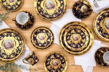 Royalty Porcelain Dinnerware Set - 16 Piece Dish Set for 4 - Luxurious Hand-Painted Ceramic - Gorgeous Premium Kitchen Dishes, Porcelain Dinnerware Sets, Classic Kitchen Set (Blue and Gold)