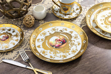 Royalty Porcelain Dinnerware Set - 16 Piece Dish Set for 4 - Luxurious Hand-Painted Ceramic - Gorgeous Premium Kitchen Dishes, Porcelain Dinnerware Sets, Classic White Kitchen Set (White and Gold)