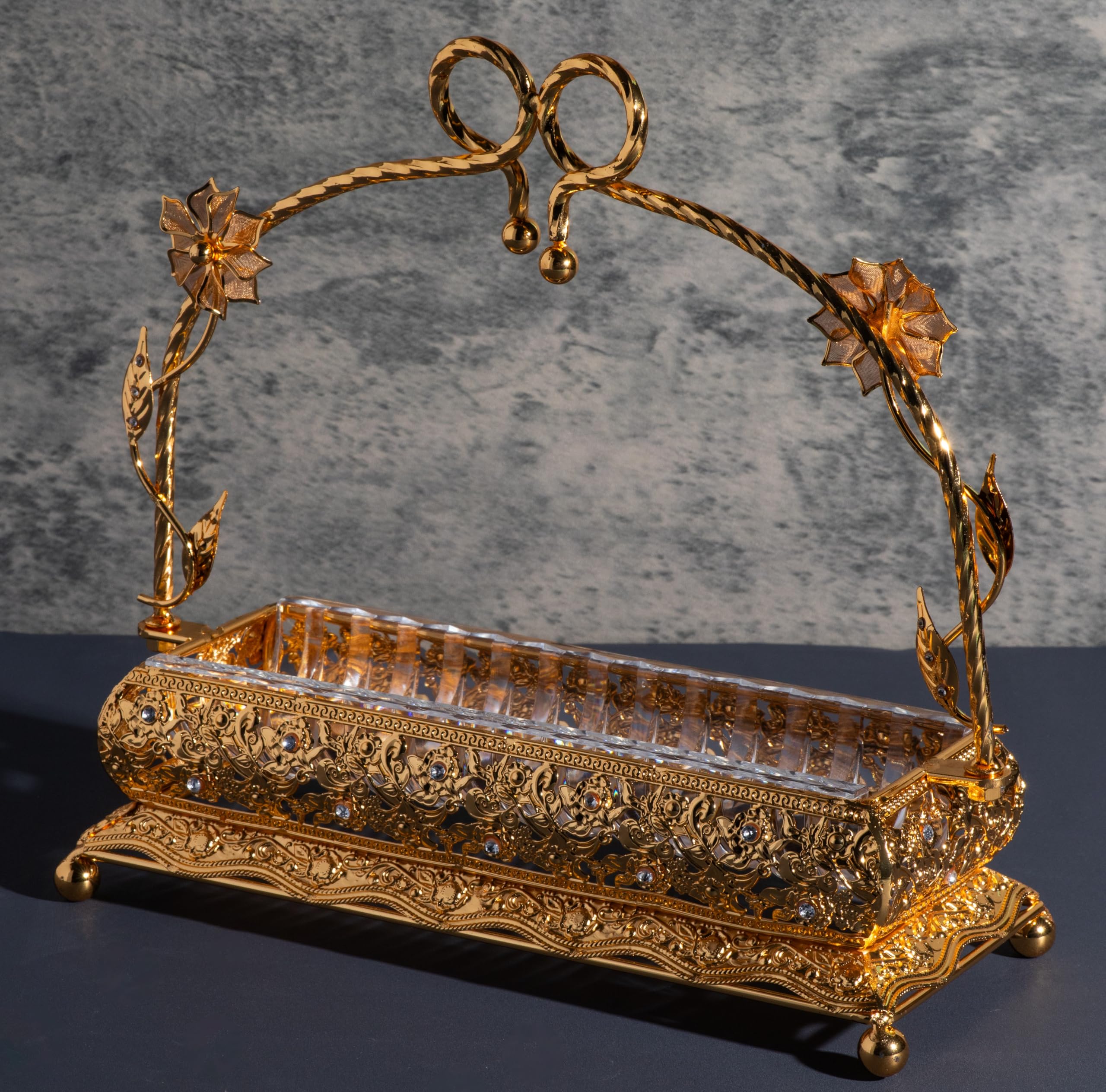 Italian Collection Gold Сandy Serving Tray with Handle for Snacks, Fruits