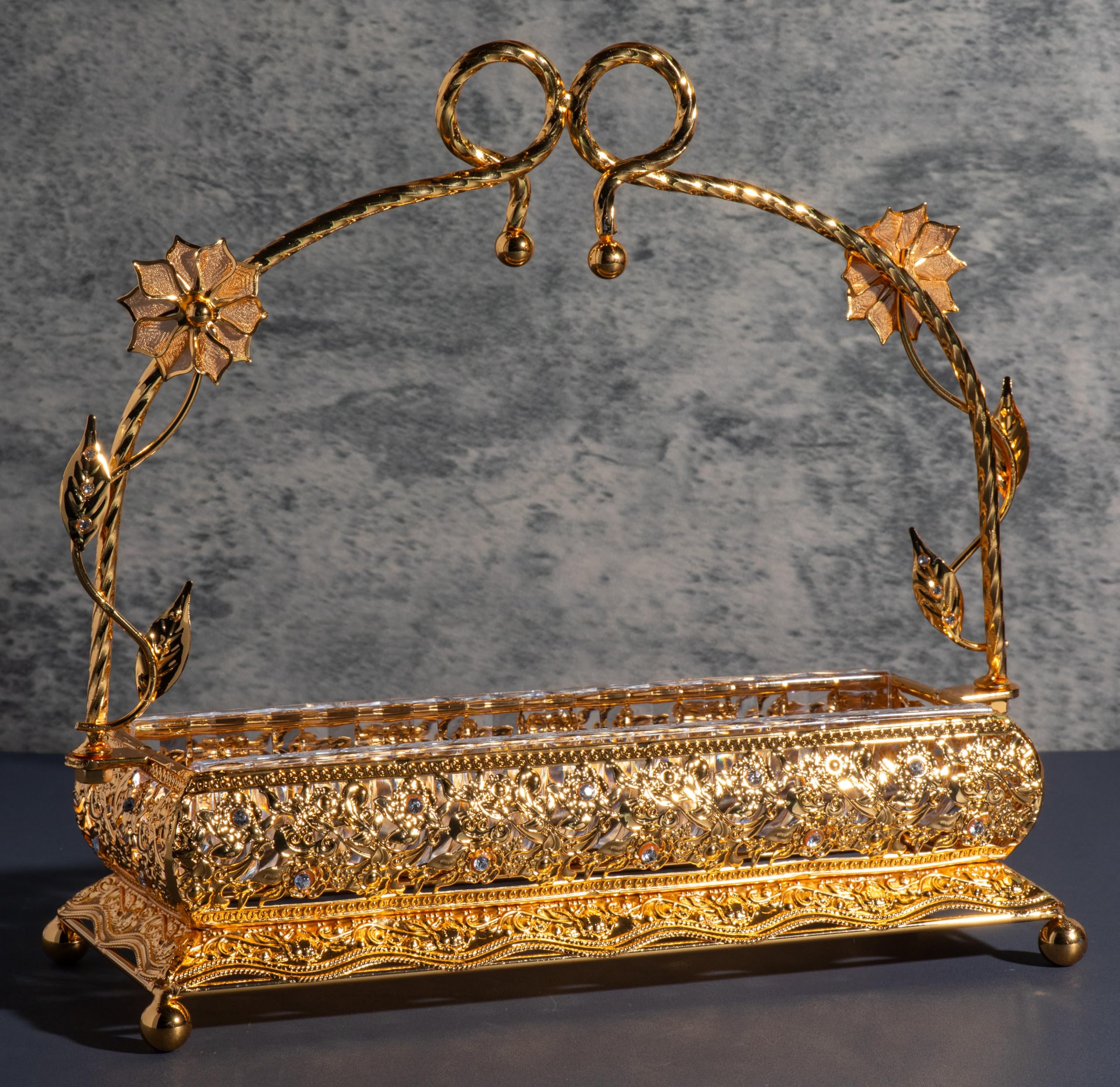 Italian Collection Gold Сandy Serving Tray with Handle for Snacks, Fruits