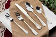 5 Piece Flatware Set - Service for 1 - Stainless Steel 18/10 Silverware - Gold Trim Handle Knife, Spoon, Fork, Cutlery Set - For Home, Kitchen and Dining - First Apartment Essentials (Verona)