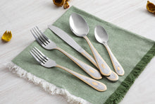 5 Piece Flatware Set - Service for 1-18/10 Stainless Steel Silverware - Floral Handle with Gold Detailing - Dishwasher Safe - Durable Cutlery - First Apartment Essentials (Amalfi)