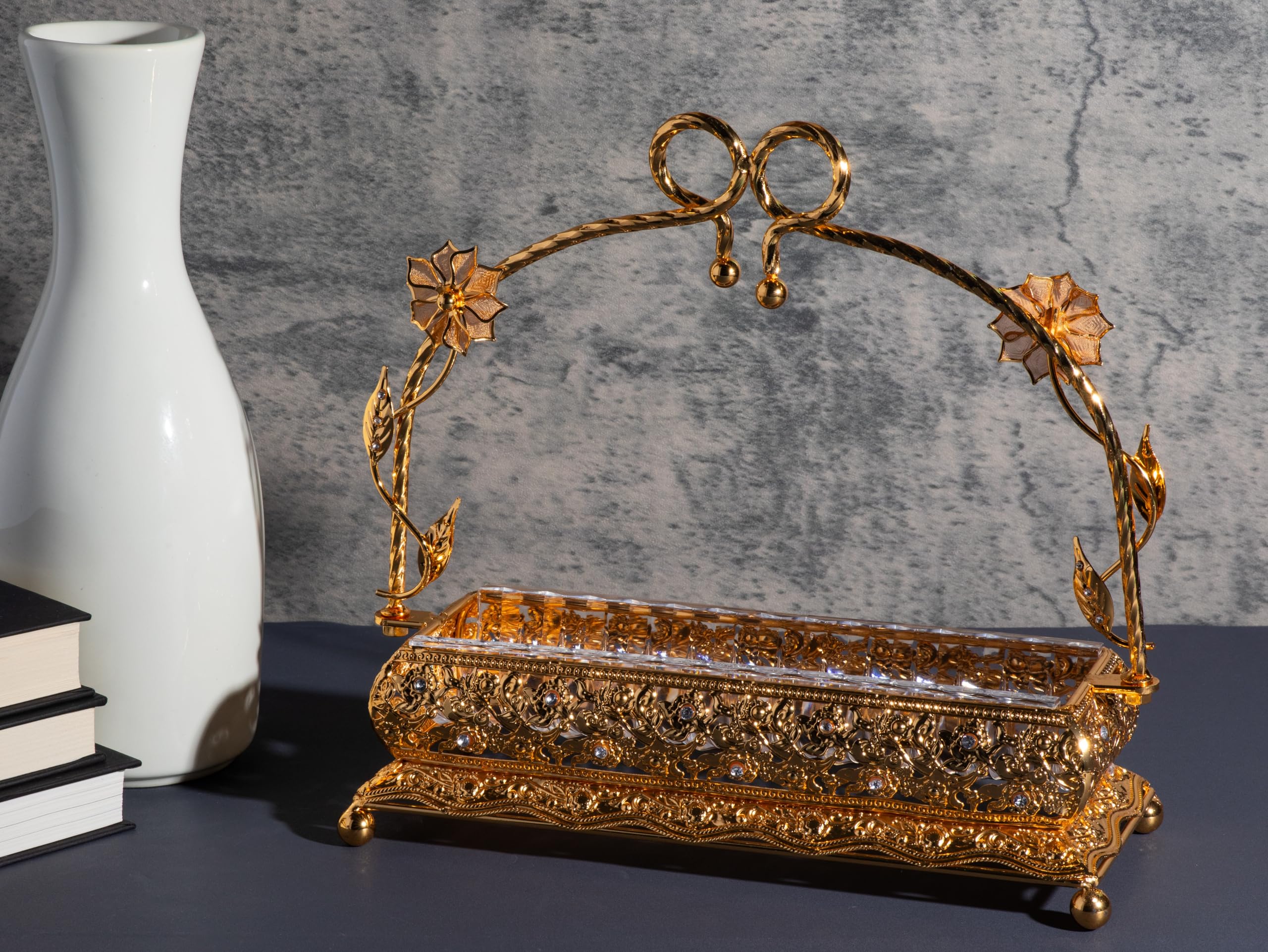 Italian Collection Gold Сandy Serving Tray with Handle for Snacks, Fruits