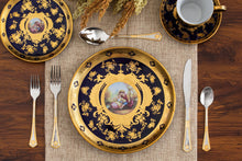 Royalty Porcelain Dinnerware Set - 16 Piece Dish Set for 4 - Luxurious Hand-Painted Ceramic - Gorgeous Premium Kitchen Dishes, Porcelain Dinnerware Sets, Classic Kitchen Set (Blue and Gold)