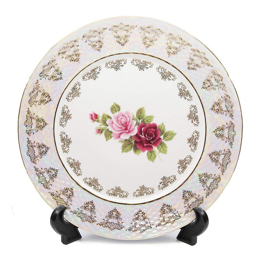 Royalty Porcelain Set of 6 Plates, Vintage Floral Rose Pattern, Bone China 24K Gold