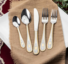 5 Piece Flatware Set - Service for 1-18/10 Stainless Steel Silverware - Floral Handle with Gold Detailing - Dishwasher Safe - Durable Cutlery - First Apartment Essentials (Amalfi)