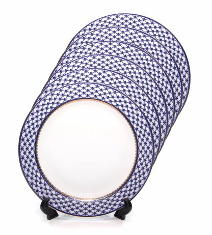 SET of 6 Dinner Plates 10.5" Lomonosov Porcelain - Russian Cobalt Blue Net, 24K