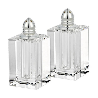 (D) Spirit Platinum 3.5 Inch Salt and Pepper Shakers - Handcrafted Lead-Free Optical Crystal Pair - Tall Rectangle Design