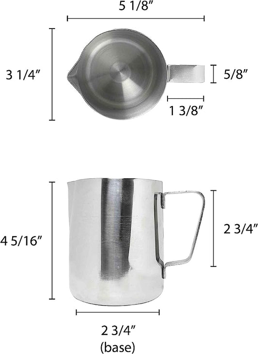 Frothing Milk Pitcher, Stainless Steel, Mirror Finish, Barware 12 oz Set of 1, 2, 6, or 12