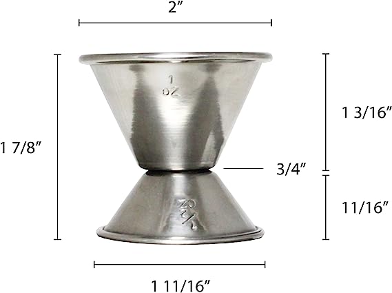 Measured Alcohol Jiggers 1/2 and 1 oz Size, Barware Set of 1, 2, 6, or 12 Pieces