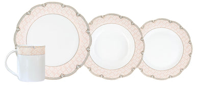 Dinnerware Set for 4 - White with Pink Rose Vintage Design - 16 PIece Porcelain Dish Set Tableware Setting with Mug for Every Day Use or Formal Occasions (16)