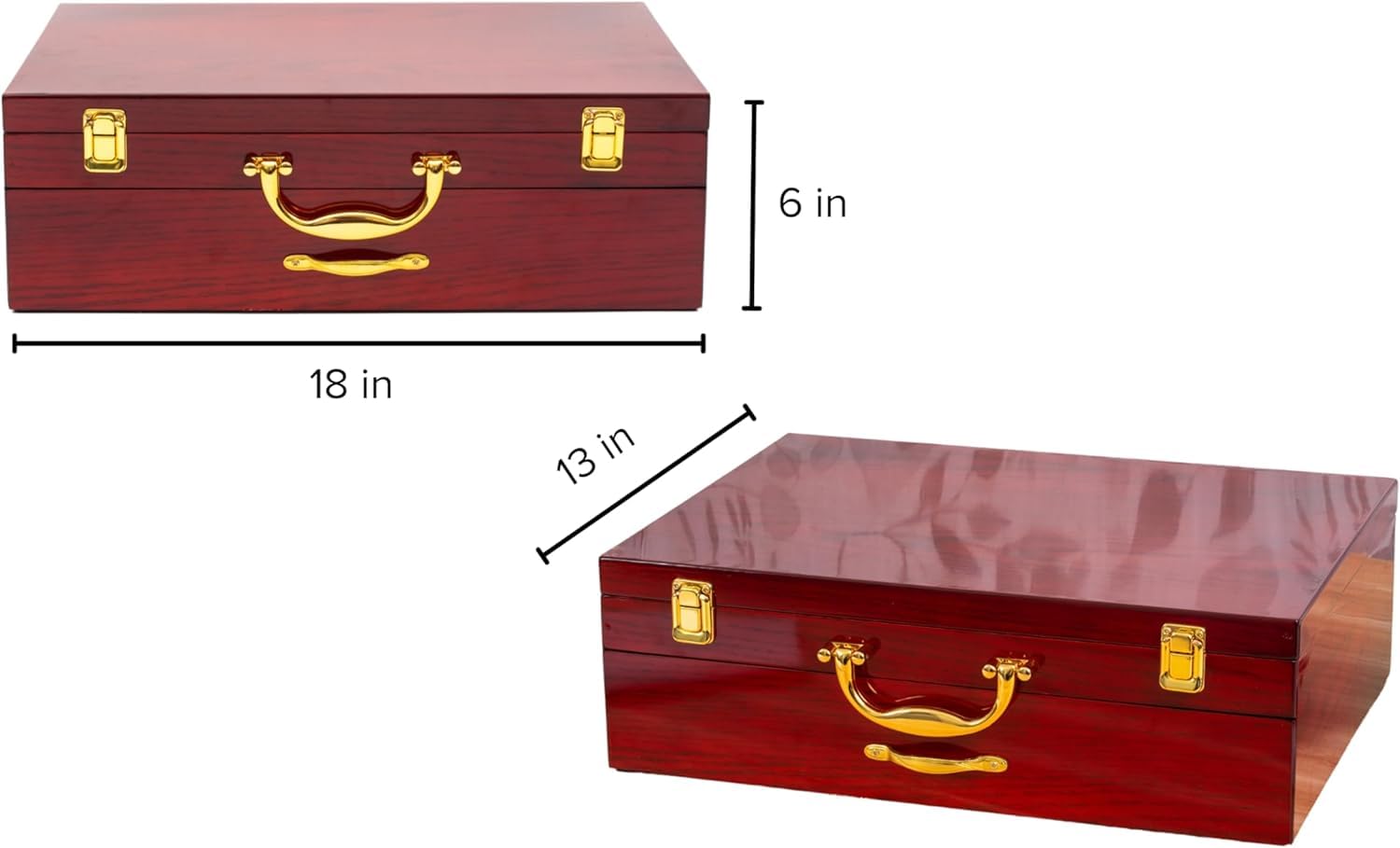 Flatware Storage Box with Drawer - For Up To 75 Piece Sets High-Gloss Case with Lid and Gold-Plated Handles, Red Wood Style Chest with Cream Interior Trays - Italian Collection Silverware Organizer