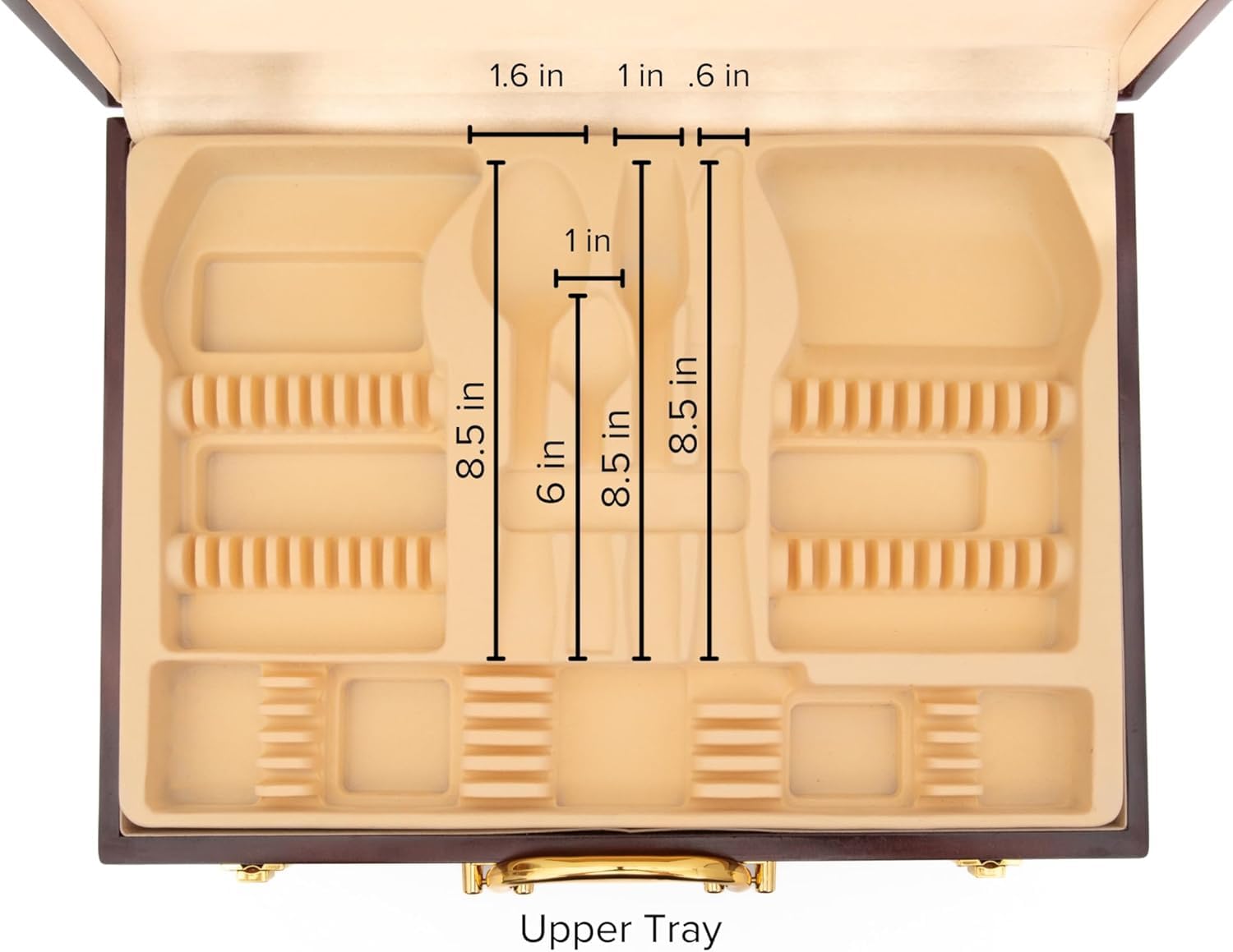 Flatware Storage Box with Drawer - For Up To 75 Piece Sets High-Gloss Case with Lid and Gold-Plated Handles, Red Wood Style Chest with Cream Interior Trays - Italian Collection Silverware Organizer