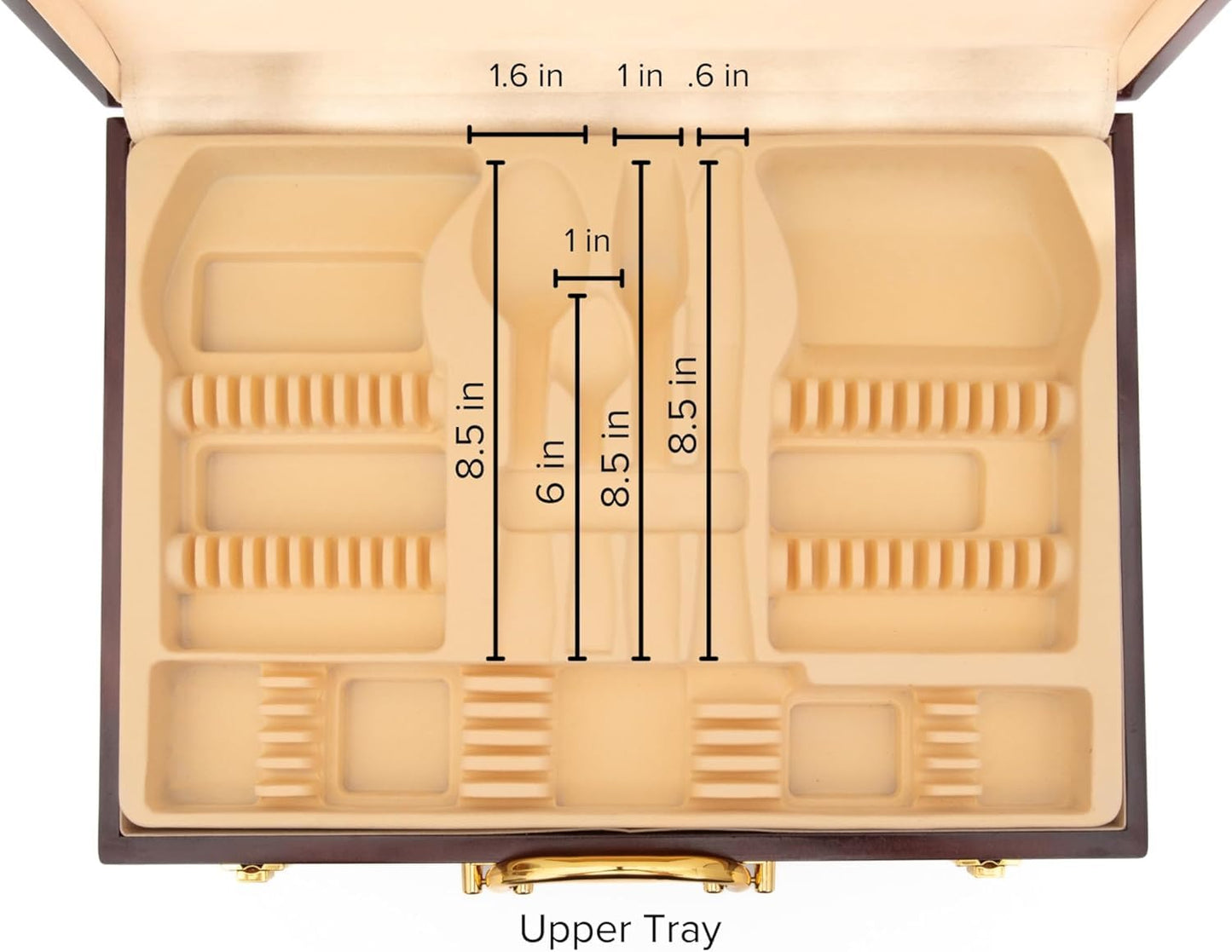 Flatware Storage Box with Drawer - For Up To 75 Piece Sets High-Gloss Case with Lid and Gold-Plated Handles, Red Wood Style Chest with Cream Interior Trays - Italian Collection Silverware Organizer