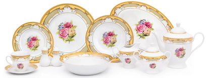 Dinnerware Set for 8 - 49 Piece White Dish - Vintage Porcelain - Plates, Bowls, Cups and Saucers - Luxurious Tableware, Chip Resistant