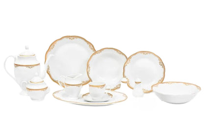 Dinnerware Set for 8 - 49 Piece White Dish - Vintage Porcelain - Plates, Bowls, Cups and Saucers - Luxurious Tableware, Chip Resistant