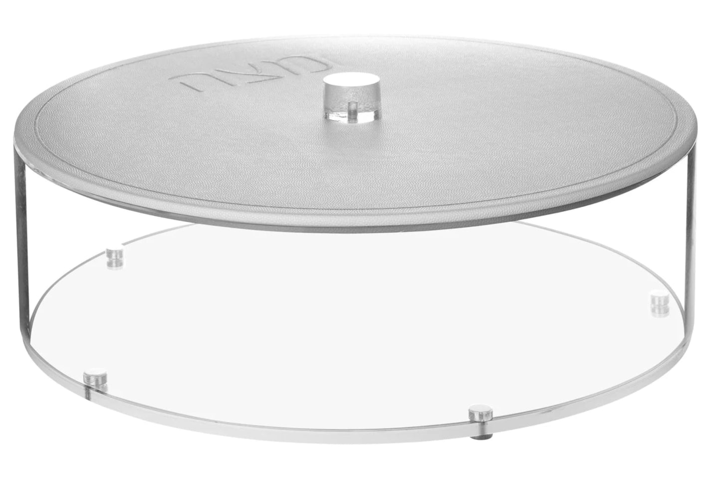 GIFTS PLAZA Lucite Matzah Box with Leatherette Cover - Embroidered Text Design - Stylish Passover Table Decor, Elegant Dining Table Centerpiece with Four Base Accents (Silver, Smooth Handle)