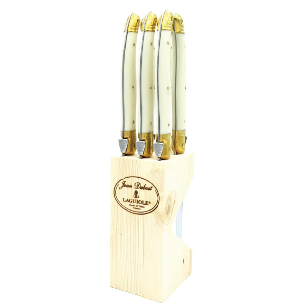 Laguiole steak knife set wooden block shown from the back revealing storage profile