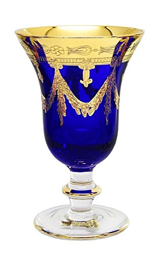 Interglass Italy Blue Crystal Wine Glasses, 24K Gold-Plated (Wine Goblets) Set of 2, 6, or 12