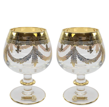 Interglass Italy Luxury Clear Crystal Cognac Glasses, 24k Gold-Plated Set of 2, 6, or 12