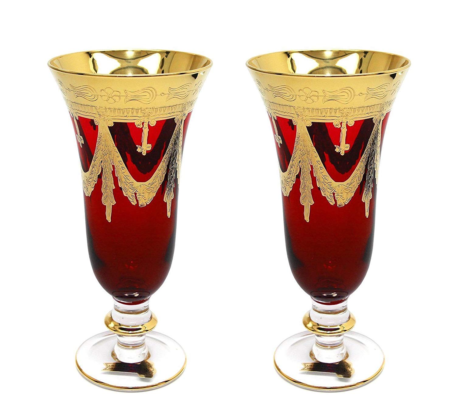 Interglass Italy Red Crystal Champagne Glasses, Vintage Design Set of 2, 6 or 12