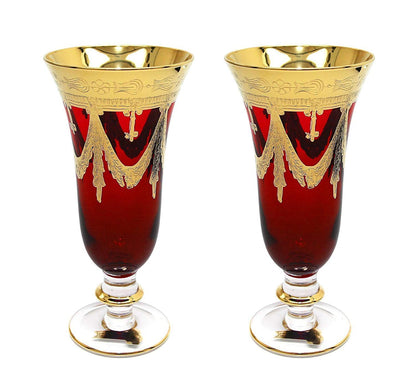 Interglass Italy Red Crystal Champagne Glasses, Vintage Design Set of 2, 6 or 12