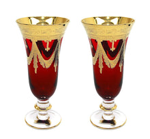 Interglass Italy Red Crystal Champagne Glasses, Vintage Design Set of 2, 6 or 12