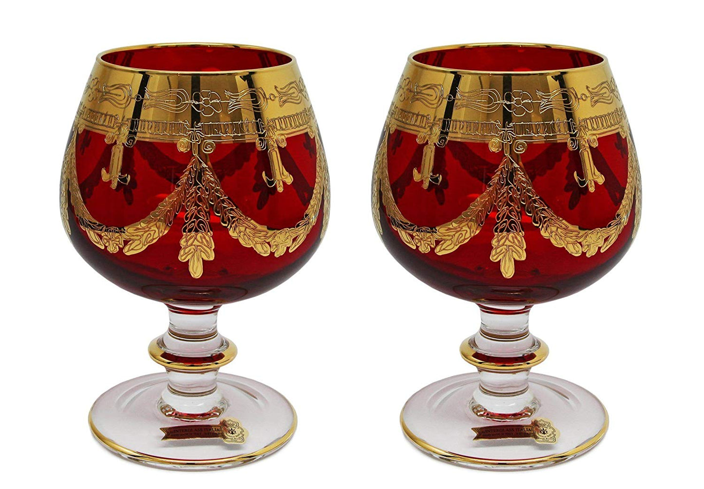 Interglass Italy Red Crystal Cognac Glasses, Vintage Design Set of 2, 6 or 12
