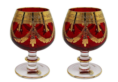 Interglass Italy Red Crystal Cognac Glasses, Vintage Design Set of 2, 6 or 12