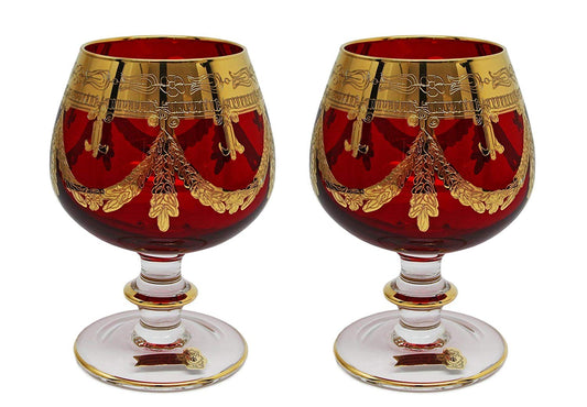 Interglass Italy Red Crystal Cognac Glasses, Vintage Design Set of 2, 6 or 12