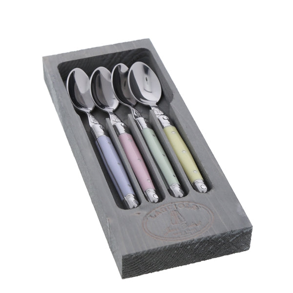 Laguiole Stainless Steel Flatware - 4 Coffee Spoons with Pastel Handle