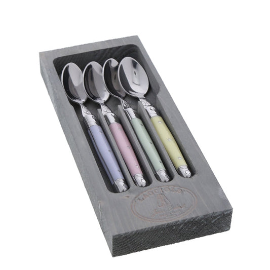 Laguiole Stainless Steel Flatware - 4 Coffee Spoons with Pastel Handle