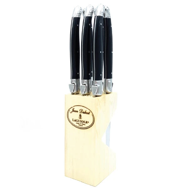 Laguiole 6-piece steak knife set presented in wooden block as a gift-ready display