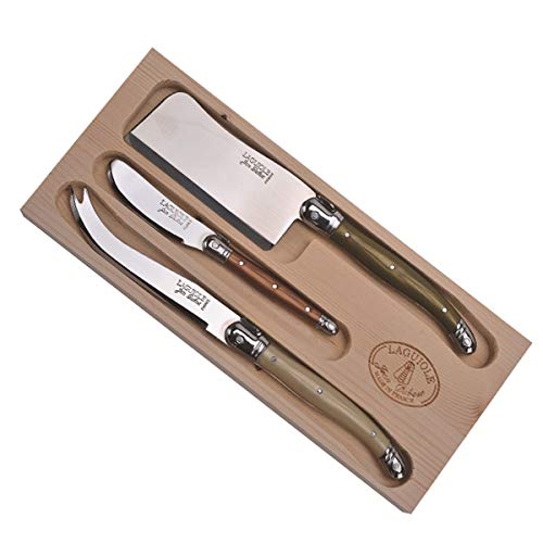 Laguiole cheese set in decorative tray presented as a gift-ready package