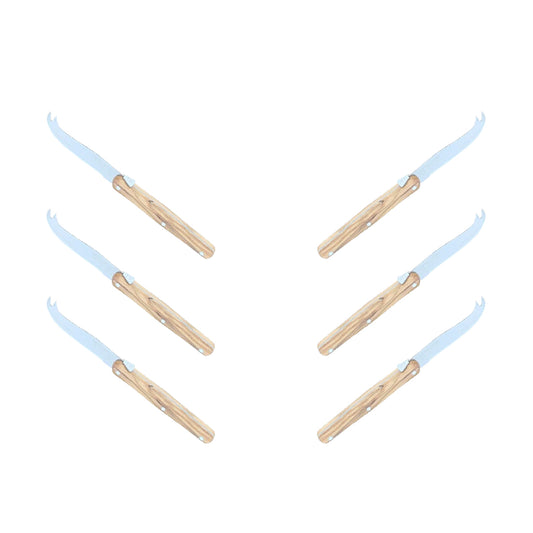 Full set of six Laguiole mini cheese knives arranged in a fan display