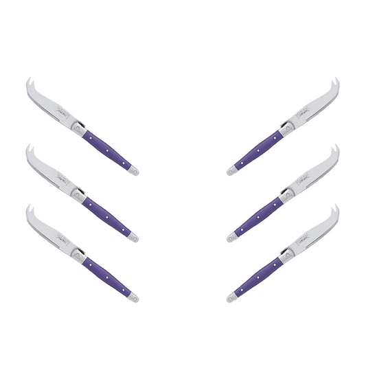 Jean Dubost Laguiole mini cheese knife set of 6 in stainless steel on a white background