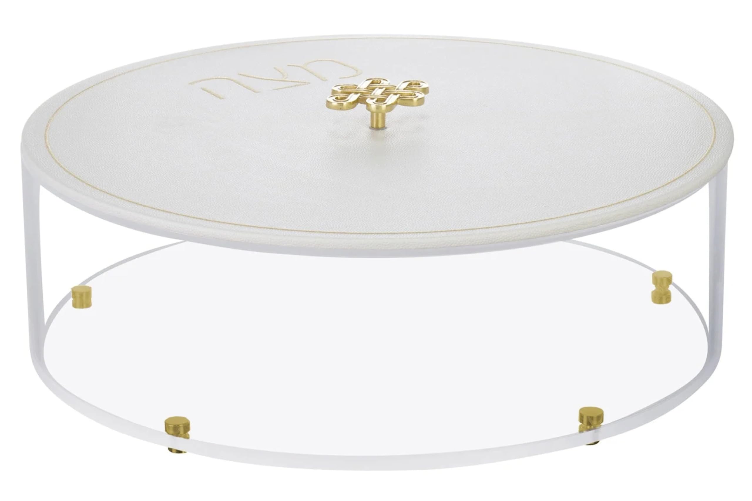 Lucite Matzah Box with Knot Handle - White Leatherette Cover - Elegant Passover Food Storage and Table Centerpiece with Gold Accent and Text Design - Festival Accessories and Jewish Gifts