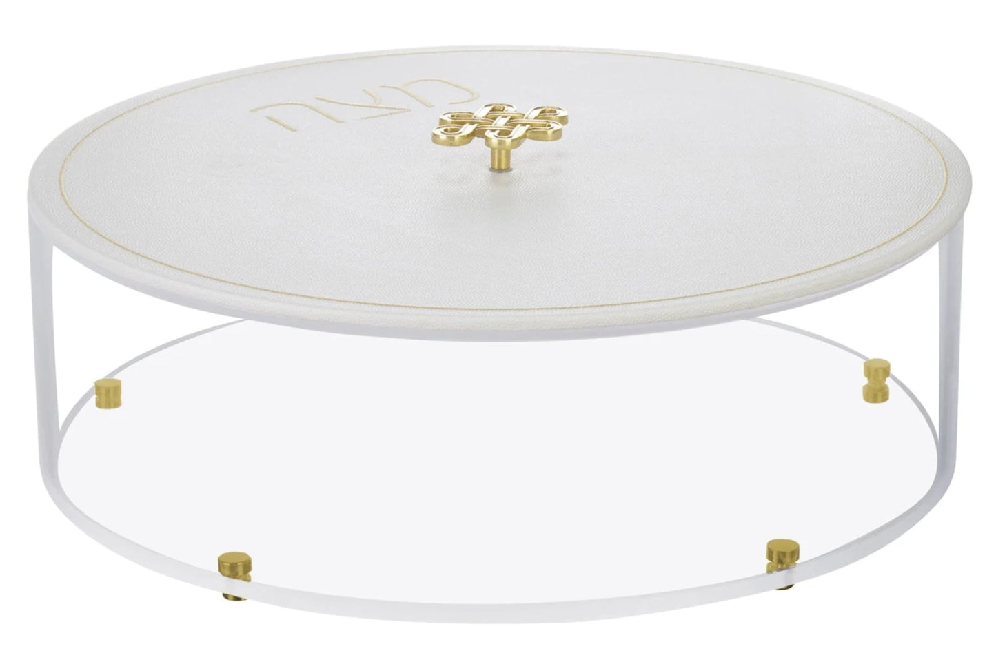 Lucite Matzah Box with Knot Handle - White Leatherette Cover - Elegant Passover Food Storage and Table Centerpiece with Gold Accent and Text Design - Festival Accessories and Jewish Gifts