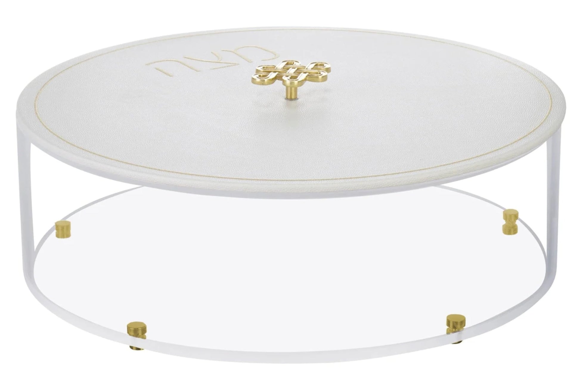 Lucite Matzah Box with Knot Handle - White Leatherette Cover - Elegant Passover Food Storage and Table Centerpiece with Gold Accent and Text Design - Festival Accessories and Jewish Gifts