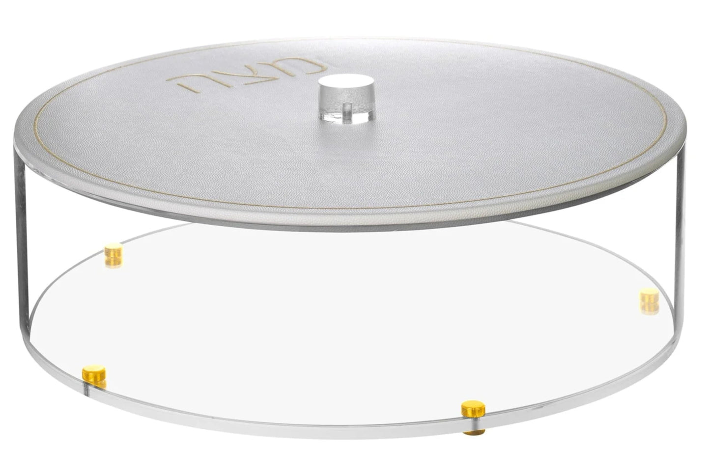 Lucite Matzah Box with Leatherette Cover - Embroidered Text Design in Gold Accent - Passover Table Decor, Elegant Dining Table Centerpiece, Ideal Gift for Jewish Holidays (Gold, Smooth Handle)