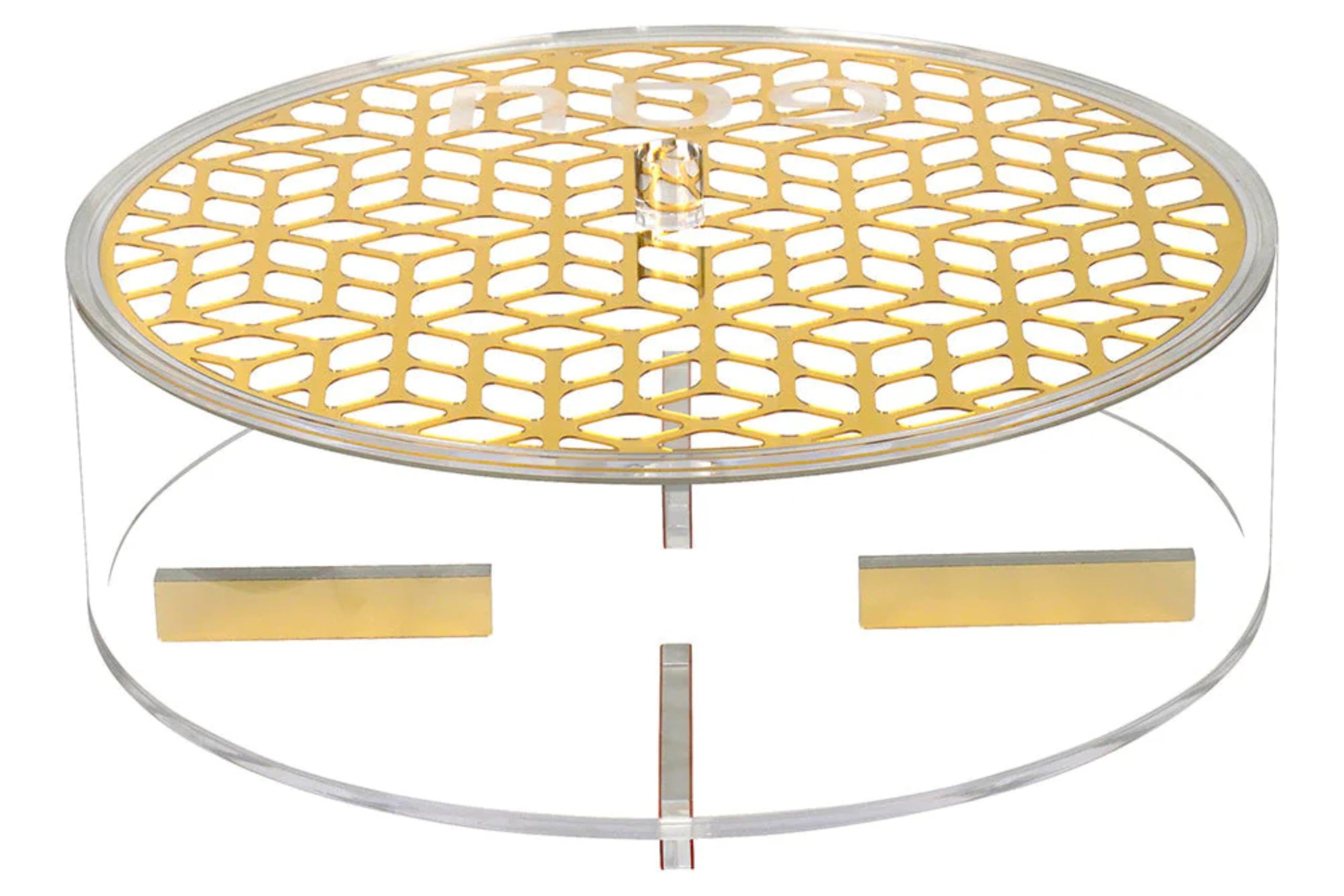 Lucite and Laser Cut Round Matzah Box - Elegant Passover Matzah Holder with Gold Accent - Pesach Serveware - Jewish Holiday Table Decor (Gold)