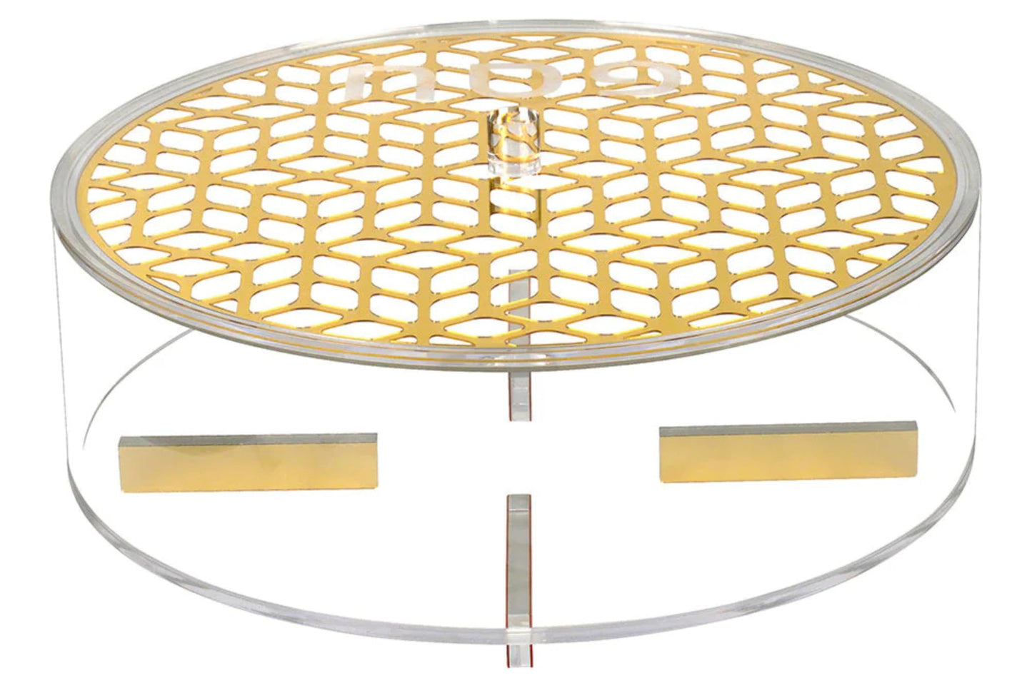 Lucite and Laser Cut Round Matzah Box - Elegant Passover Matzah Holder with Gold Accent - Pesach Serveware - Jewish Holiday Table Decor (Gold)