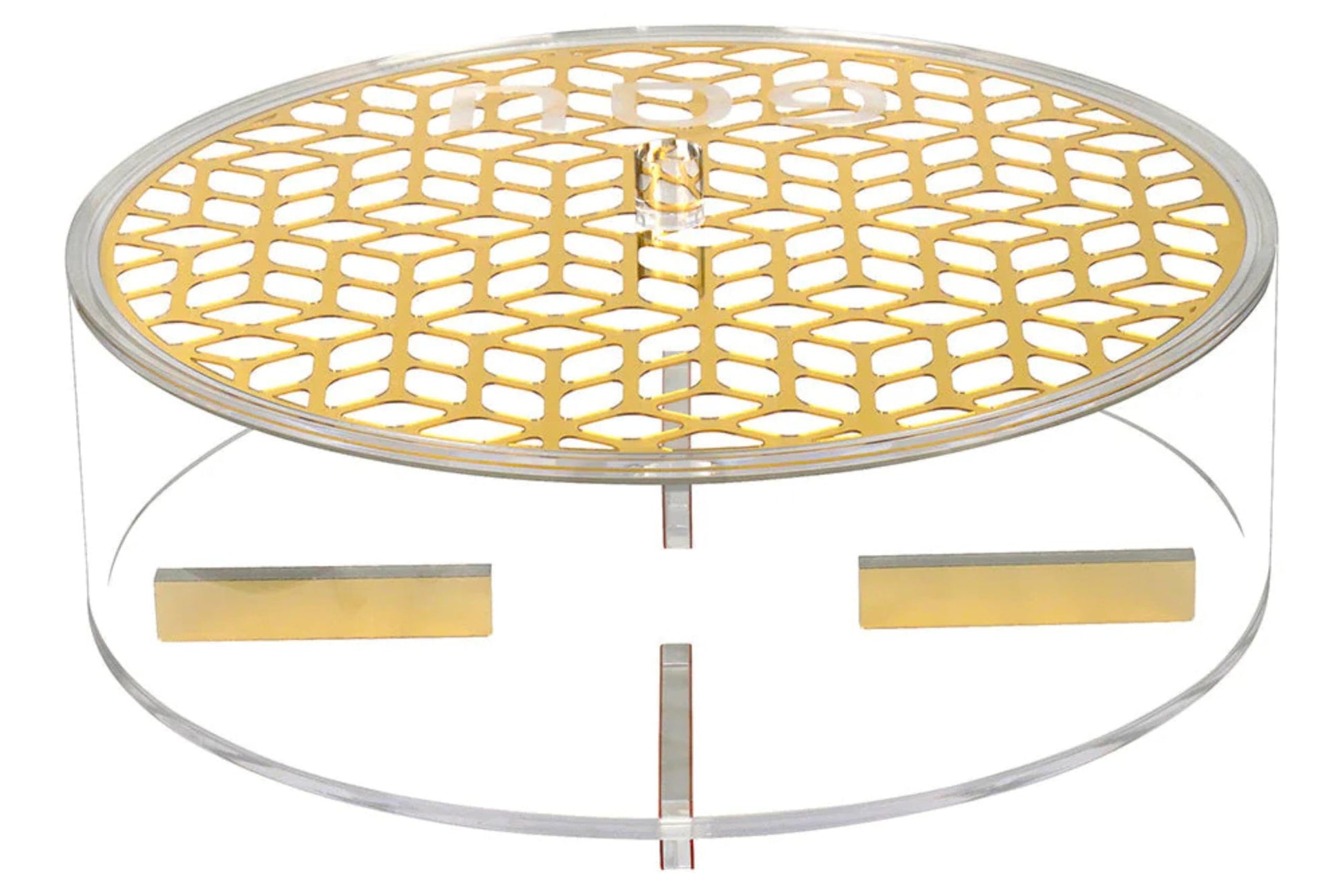 Lucite and Laser Cut Round Matzah Box - Elegant Passover Matzah Holder with Gold Accent - Pesach Serveware - Jewish Holiday Table Decor (Gold)
