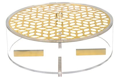 Lucite and Laser Cut Round Matzah Box - Elegant Passover Matzah Holder with Gold Accent - Pesach Serveware - Jewish Holiday Table Decor (Gold)