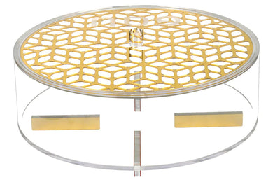 Lucite and Laser Cut Round Matzah Box - Elegant Passover Matzah Holder with Gold Accent - Pesach Serveware - Jewish Holiday Table Decor (Gold)