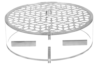 Lucite and Laser Cut Round Matzah Box - Elegant Passover Table Decor with Silver Accent - Matzah Holder for Seder Night - Jewish Holiday Kitchen Accessory (Silver)