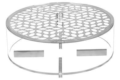 Lucite and Laser Cut Round Matzah Box - Elegant Passover Table Decor with Silver Accent - Matzah Holder for Seder Night - Jewish Holiday Kitchen Accessory (Silver)