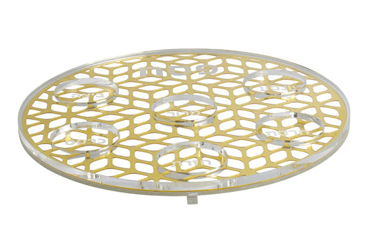 Lucite and Laser Cut Seder Plate - Passover Plate for Matzo with Gold Accent, Kosher Food and Festival Accessories - Jewish Table Set, Dining Table Decor, Passover Gift and Home Decoration (Gold)