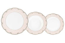Porcelain Dinnerware Set for 4-12 Piece Luxurious Dish Set - White with Pink Design - Kitchen Set for Everyday Dishes or Formal Occasions (Sandra Pink 12DIN)
